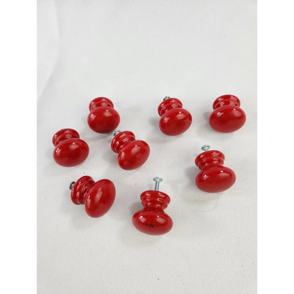 8 Wooden RED Drawer Pulls Dresser Drawer Cabinet Knobs Vintage Handle Painted
